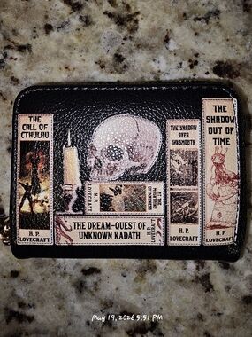 Lettoria Lovecraftian themed black wallet featuring various classic book covers